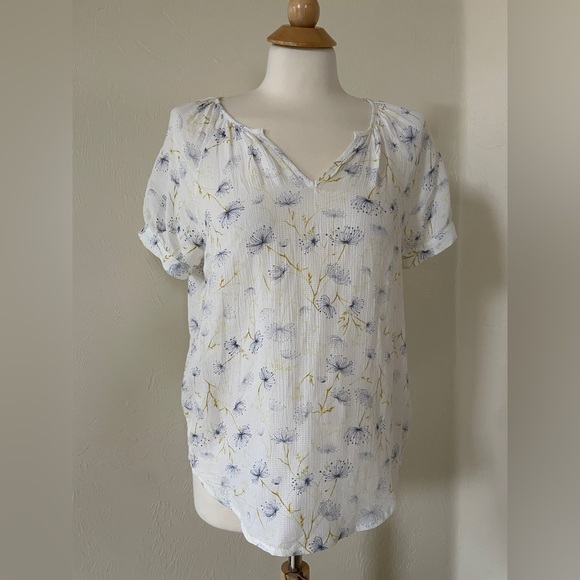 ANA A New Approach V-Neck Blouse – Size L | White & Blue Floral | Cap Sleeve - Picture 1 of 5
